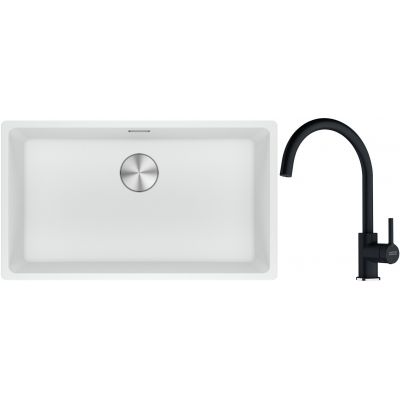 Franke Maris MRG 110-72 zlewozmywak 72x40 cm Fragranite biały polarny z baterią kuchenną Lina onyx (1250687263, 1150626020)