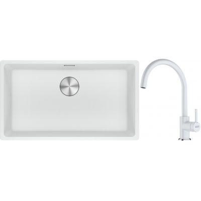 Franke Maris MRG 110-72 zlewozmywak 72x40 cm Fragranite biały polarny z baterią kuchenną Lina biały polarny (1250687263, 1150626024)