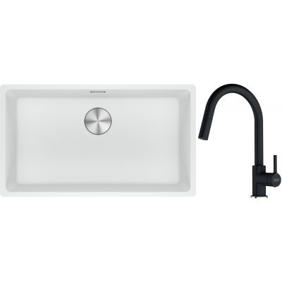 Franke Maris MRG 110-72 zlewozmywak 72x40 cm Fragranite biały polarny z baterią kuchenną Lina onyx (1250687263, 1150626055)