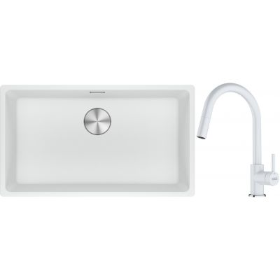 Franke Maris MRG 110-72 zlewozmywak 72x40 cm Fragranite biały polarny z baterią kuchenną Lina biały polarny (1250687263, 1150626081)