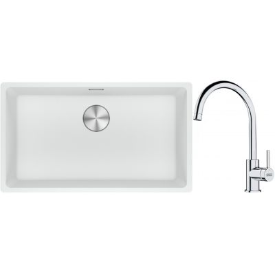 Franke Maris MRG 110-72 zlewozmywak 72x40 cm Fragranite biały polarny z baterią kuchenną Lina chrom (1250687263, 1150693228)