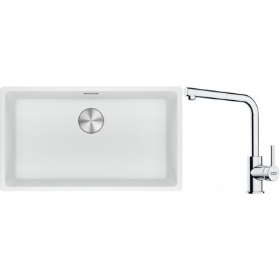 Franke Maris MRG 110-72 zlewozmywak 72x40 cm Fragranite biały polarny z baterią kuchenną Lina chrom (1250687263, 1150712420)