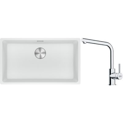Franke Maris MRG 110-72 zlewozmywak 72x40 cm Fragranite biały polarny z baterią kuchenną Lina chrom (1250687263, 1150693230)