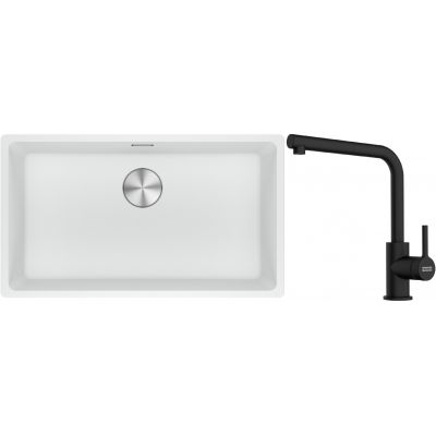 Franke Maris MRG 110-72 zlewozmywak 72x40 cm Fragranite biały polarny z baterią kuchenną Lina czarny mat (1250687263, 1150712435)