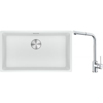 Franke Maris MRG 110-72 zlewozmywak 72x40 cm Fragranite biały polarny z baterią kuchenną Sirius Side chrom (1250687263, 1150668280)
