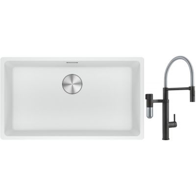 Franke Maris MRG 110-72 zlewozmywak 72x40 cm Fragranite biały polarny z baterią kuchenną Vital Semi-Pro czarny mat/stal (1250687263, 1200621313)