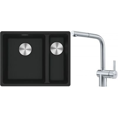 Franke Maris MRG 160-34-15SBR zlewozmywak 52x40 cm Fragranite czarny mat z baterią kuchenną Atlas stal szlachetna (1250687264, 1150521439)