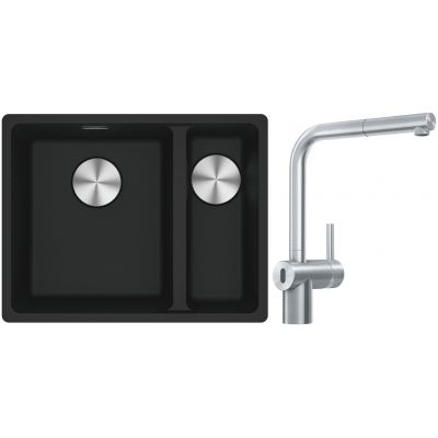 Franke Maris MRG 160-34-15SBR zlewozmywak 52x40 cm Fragranite czarny mat z baterią kuchenną Atlas Neo Sensor stal szlachetna (1250687264, 1150625523)