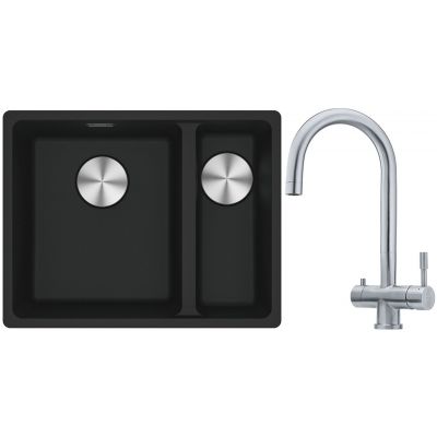 Franke Maris MRG 160-34-15SBR zlewozmywak 52x40 cm Fragranite czarny mat z baterią kuchenną Eos stal szlachetna (1250687264, 1200179979)
