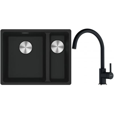 Franke Maris MRG 160-34-15SBR zlewozmywak 52x40 cm Fragranite czarny mat z baterią kuchenną Lina onyx (1250687264, 1150626020)