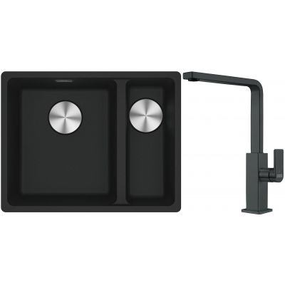Franke Maris MRG 160-34-15SBR zlewozmywak 52x40 cm Fragranite czarny mat z baterią kuchenną Mythos czarna stal szlachetna (1250687264, 1150550441)