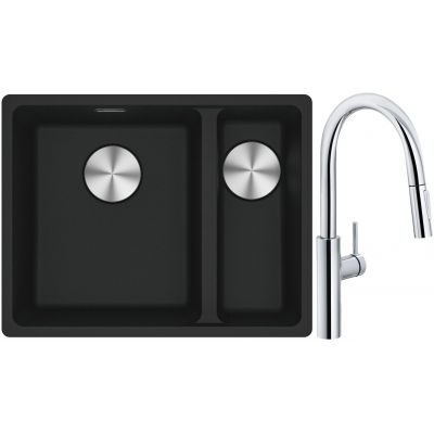 Franke Maris MRG 160-34-15SBR zlewozmywak 52x40 cm Fragranite czarny mat z baterią kuchenną Pescara L Slide-In chrom (1250687264, 1150538940)