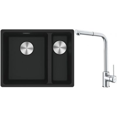 Franke Maris MRG 160-34-15SBR zlewozmywak 52x40 cm Fragranite czarny mat z baterią kuchenną Sirius Side chrom (1250687264, 1150668280)