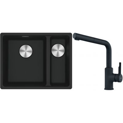 Franke Maris MRG 160-34-15SBR zlewozmywak 52x40 cm Fragranite czarny mat z baterią kuchenną Urban czarny mat (1250687264, 1150627523)
