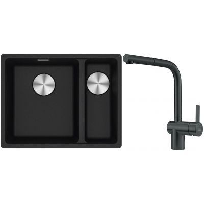 Franke Maris MRG 160-34-15SBR zlewozmywak 52x40 cm Fragranite onyx z baterią kuchenną Atlas czarna stal szlachetna (1250687265, 1150550427)