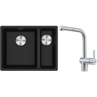 Franke Maris MRG 160-34-15SBR zlewozmywak 52x40 cm Fragranite onyx z baterią kuchenną Atlas stal szlachetna (1250687265, 1150521439)