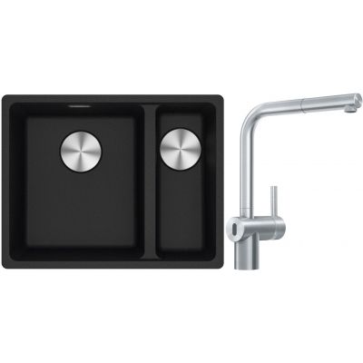 Franke Maris MRG 160-34-15SBR zlewozmywak 52x40 cm Fragranite onyx z baterią kuchenną Atlas Neo Sensor stal szlachetna (1250687265, 1150625523)