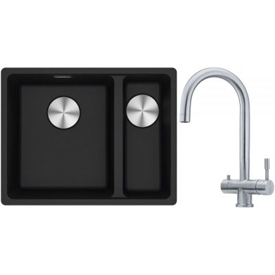 Franke Maris MRG 160-34-15SBR zlewozmywak 52x40 cm Fragranite onyx z baterią kuchenną Eos stal szlachetna (1250687265, 1200179979)