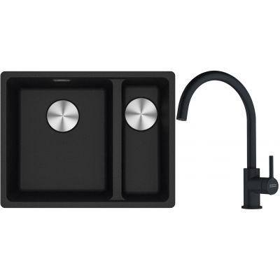 Franke Maris MRG 160-34-15SBR zlewozmywak 52x40 cm Fragranite onyx z baterią kuchenną Lina czarny mat (1250687265, 1150626019)