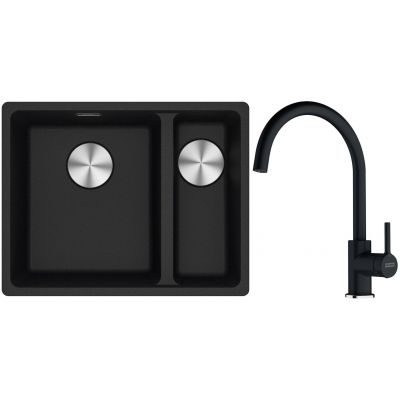 Franke Maris MRG 160-34-15SBR zlewozmywak 52x40 cm Fragranite onyx z baterią kuchenną Lina onyx (1250687265, 1150626020)