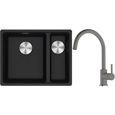 Franke Maris MRG 160-34-15SBR zlewozmywak 52x40 cm Fragranite onyx z baterią kuchenną Lina kamienny szary (1250687265, 1150626022)