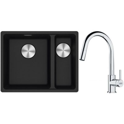 Franke Maris MRG 160-34-15SBR zlewozmywak 52x40 cm Fragranite onyx z baterią kuchenną Lina chrom (1250687265, 1150693229)