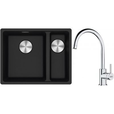 Franke Maris MRG 160-34-15SBR zlewozmywak 52x40 cm Fragranite onyx z baterią kuchenną Lina chrom (1250687265, 1150693228)