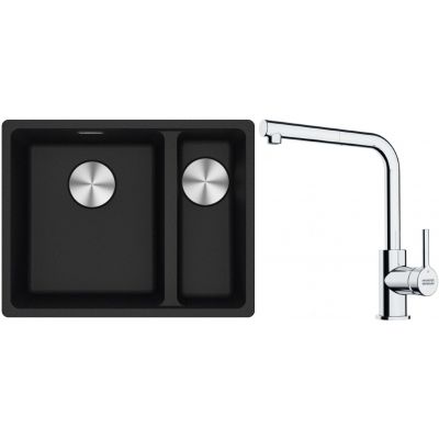 Franke Maris MRG 160-34-15SBR zlewozmywak 52x40 cm Fragranite onyx z baterią kuchenną Lina chrom (1250687265, 1150712420)