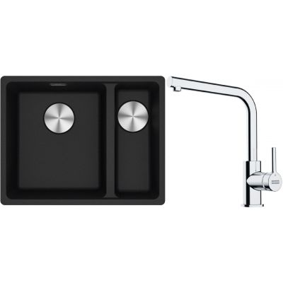 Franke Maris MRG 160-34-15SBR zlewozmywak 52x40 cm Fragranite onyx z baterią kuchenną Lina chrom (1250687265, 1150693230)