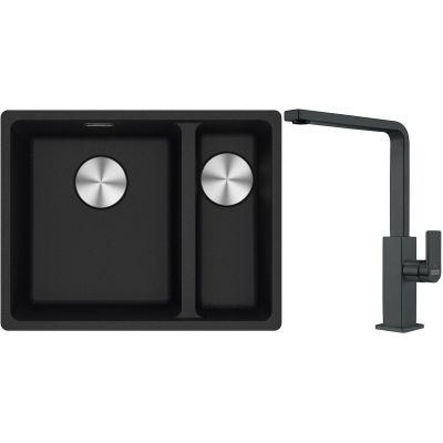 Franke Maris MRG 160-34-15SBR zlewozmywak 52x40 cm Fragranite onyx z baterią kuchenną Mythos czarna stal szlachetna (1250687265, 1150550441)