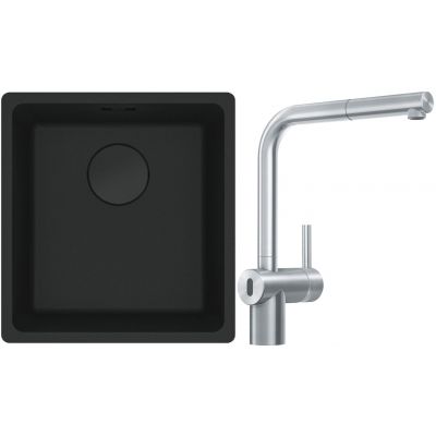 Franke Maris MRG 110-37 zlewozmywak 40x37 cm Fragranit + czarny mat z baterią kuchenną Atlas Neo Sensor stal szlachetna (1250697760, 1150625523)