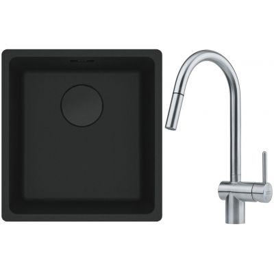 Franke Maris MRG 110-37 zlewozmywak 40x37 cm Fragranit + czarny mat z baterią kuchenną Leda Neo stal szlachetna (1250697760, 1150590047)