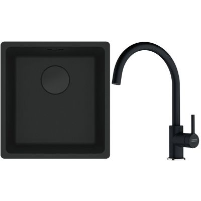 Franke Maris MRG 110-37 zlewozmywak 40x37 cm Fragranit + czarny mat z baterią kuchenną Lina onyx (1250697760, 1150626020)