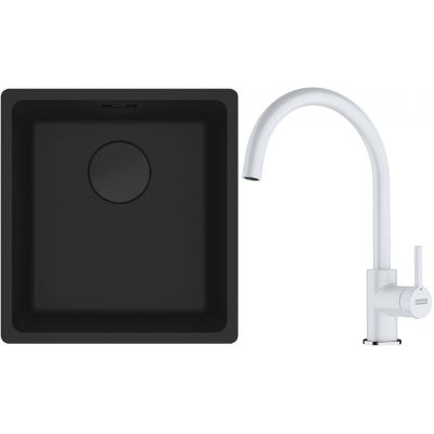Franke Maris MRG 110-37 zlewozmywak 40x37 cm Fragranit + czarny mat z baterią kuchenną Lina biały polarny (1250697760, 1150626024)