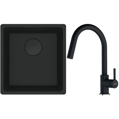 Franke Maris MRG 110-37 zlewozmywak 40x37 cm Fragranit + czarny mat z baterią kuchenną Lina onyx (1250697760, 1150626055)