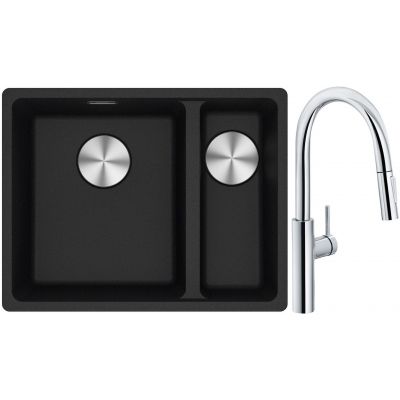 Franke Maris MRG 160-34-15SBR zlewozmywak 52x40 cm Fragranite onyx z baterią kuchenną Pescara L Slide-In chrom (1250687265, 1150538940)