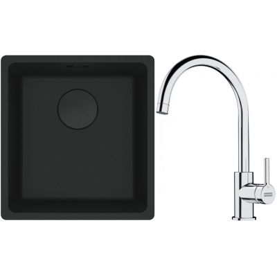 Franke Maris MRG 110-37 zlewozmywak 40x37 cm Fragranit + czarny mat z baterią kuchenną Lina chrom (1250697760, 1150693228)