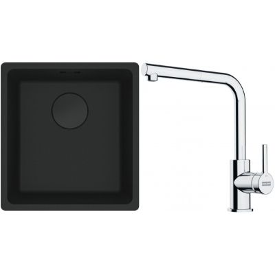 Franke Maris MRG 110-37 zlewozmywak 40x37 cm Fragranit + czarny mat z baterią kuchenną Lina chrom (1250697760, 1150712420)