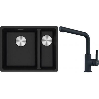 Franke Maris MRG 160-34-15SBR zlewozmywak 52x40 cm Fragranite onyx z baterią kuchenną Urban czarny mat (1250687265, 1150627523)