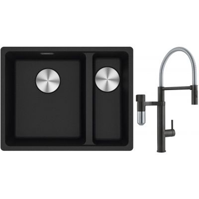 Franke Maris MRG 160-34-15SBR zlewozmywak 52x40 cm Fragranite onyx z baterią kuchenną Vital Semi-Pro czarny mat/stal (1250687265, 1200621313)