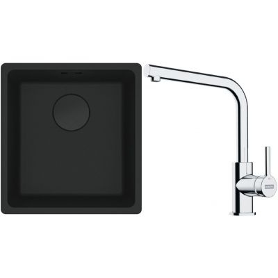 Franke Maris MRG 110-37 zlewozmywak 40x37 cm Fragranit + czarny mat z baterią kuchenną Lina chrom (1250697760, 1150693230)