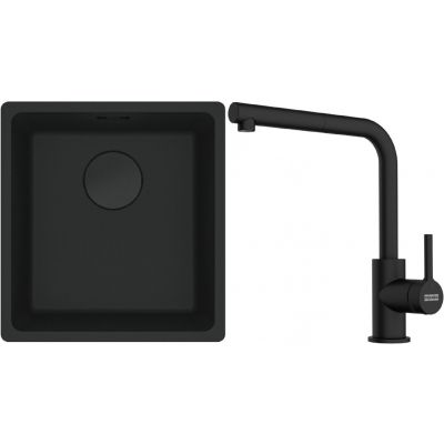 Franke Maris MRG 110-37 zlewozmywak 40x37 cm Fragranit + czarny mat z baterią kuchenną Lina (1250697760, 1150712435)