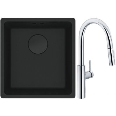 Franke Maris MRG 110-37 zlewozmywak 40x37 cm Fragranit + czarny mat z baterią kuchenną Pescara L Slide-In chrom (1250697760, 1150538940)