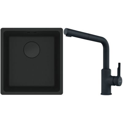 Franke Maris MRG 110-37 zlewozmywak 40x37 cm Fragranit + czarny mat z baterią kuchenną Urban (1250697760, 1150627523)