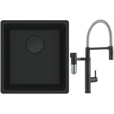 Franke Maris MRG 110-37 zlewozmywak 40x37 cm Fragranit + czarny mat z baterią kuchenną Vital Semi-Pro czarny mat/stal (1250697760, 1200621313)