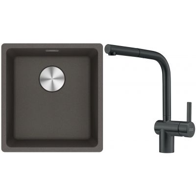 Franke Maris zlewozmywak granitowy 43,3x40,3 cm łupkowy szary z baterią kuchenną Atlas czarna stal szlachetna (1250716374, 1150550427)