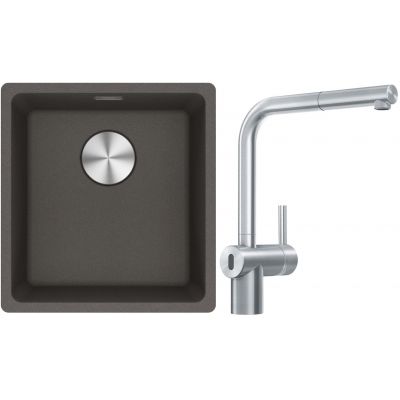 Franke Maris MRG 110-37 zlewozmywak granitowy 43x40 cm łupkowy szary  z baterią kuchenną Atlas Neo Sensor stal szlachetna (1250716374, 1150625523)