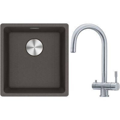 Franke Maris MRG 110-37 zlewozmywak granitowy 43x40 cm łupkowy szary z baterią kuchenną Eos stal szlachetna (1250716374, 1200179979)