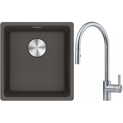 Franke Maris MRG 110-37 zlewozmywak granitowy 43x40 cm łupkowy szary z baterią kuchenną Eos stal szlachetna (1250716374, 1150590045)
