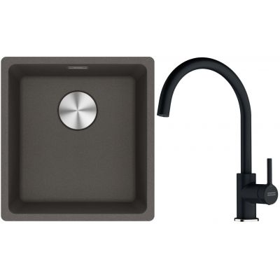Franke Maris MRG 110-37 zlewozmywak granitowy 43x40 cm łupkowy szary z baterią kuchenną Lina onyx (1250716374, 1150626020)